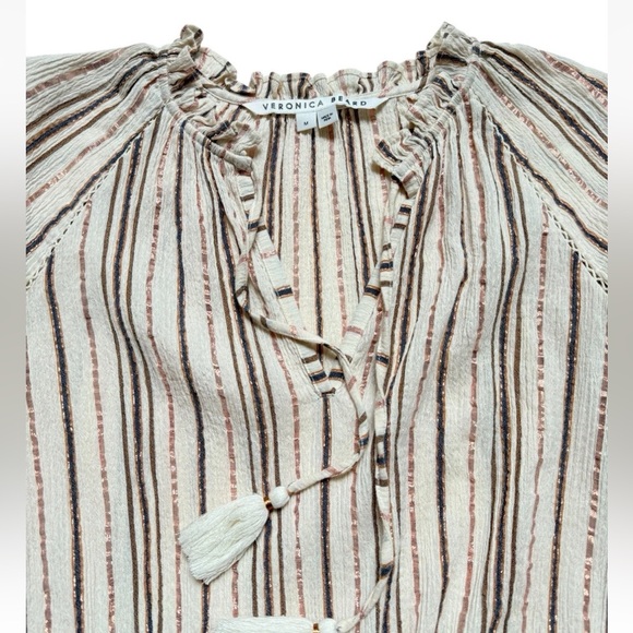 Veronica Beard Daniva Mini Dress Striped Printed V-neck Tassel Boho Sz Medium - Picture 6 of 8